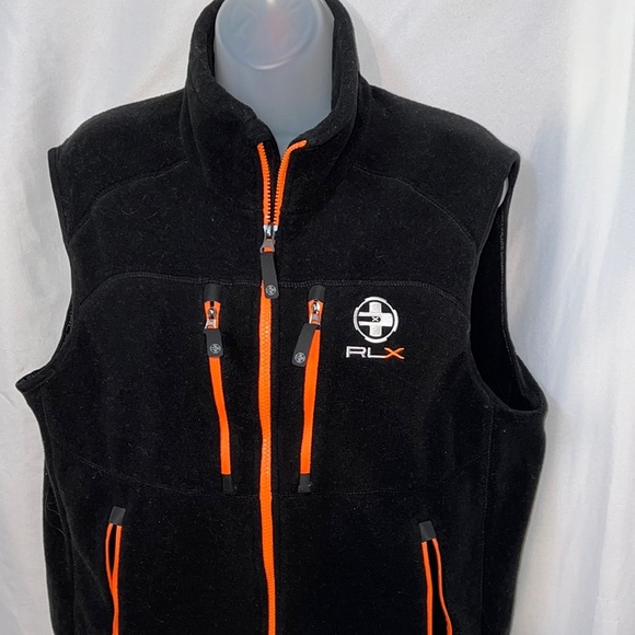 RLX Ralph Lauren Mens Fleece Vest Black Orange Size Medium Soft - Picture 2 of 9
